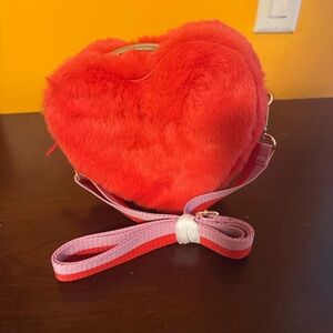 Red Heart-Shaped Furry Crossbody Bag
